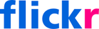 Flickr-en logoa: urdin eta fuksia koloreko hizkiak fondo zurian
